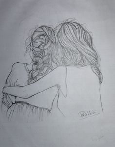 a drawing of two people hugging each other