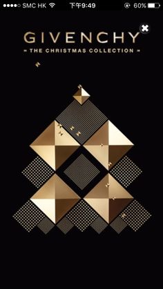 a black and gold christmas card with the words givenchy on it's side