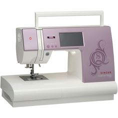 the singer sewing machine is white and pink