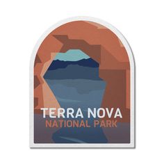 the terranova national park logo is shown on an oval shaped sticker with mountains in the background