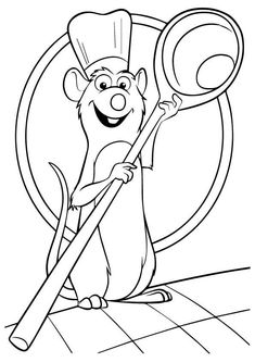 a cartoon rat holding a spatula in his hand