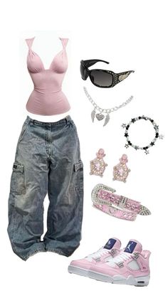 Women Y2k Outfits, Y2k Outfits Girl, Girl Outfits Y2k, 2k Outfits, School Outfit Inspiration, Clothes 2000s, Y2k Fashion Aesthetic, Fit Accessories, Street Style Outfits Casual