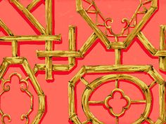 golden frames and ornaments on a pink background with gold foiled accents in the shape of letters