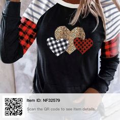 Plaid And Leopard, Amazon Clothes, Heart Graphic, Shirts Black, Plus Size Kleidung, Gingham Print, Amazon Women, Casual Pullover