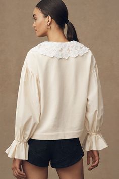 By Anthropologie Peter Pan Collar Sweatshirt Pan Collar Blouse, Collar Sweatshirt, Peter Pan Collar Blouse, Anthropologie Uk, Collared Sweatshirt, Pan Collar, Peter Pan Collar, White Sweatshirt