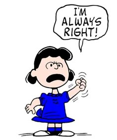 a cartoon girl with a thought bubble saying i'm always right