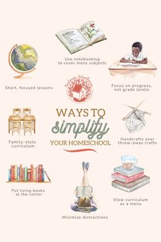 a poster with the words ways to simfy your homeschool