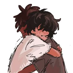 a drawing of two people hugging each other with one holding the other's head