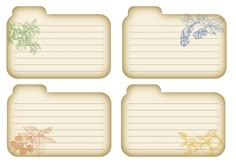 four lined paper with flowers and leaves on them, each one has a notepad attached to it