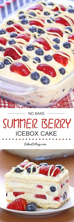 no bake summer berry icebox cake on a plate