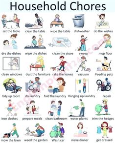 household chores chart with pictures and words