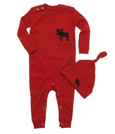 https://Poshinate.com - Little Kiddo Romper Set | Red/Moose - Sweet little kiddo romper with matching knotted hat!  If that weren't Poshinate enough, check out the cute saying on the bum! Red Pajamas, Family Getaways, Man Child, The Cabin, Knit Cap