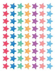 colorful stars are arranged in rows on a white background