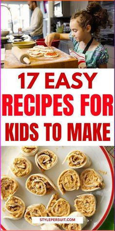 kids are making homemade pizzas with the text 17 easy recipes for kids to make