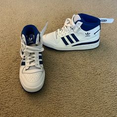 New Never Worn Adidas Mid, Adidas White, Shoes Adidas, Blue Sneakers, White Adidas, Adidas Shoes, Adidas Women, Womens Shoes Sneakers, Shoes Sneakers