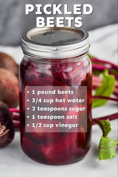 pickled beets in a jar with text overlay