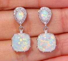 White Fire Opal Earrings - 925 Sterling Silver - AtPerry's - AtPerry's Healing Crystals Blue Opal Earrings, White Opal Earrings, Fire Opal Earrings, Opal Drop Earrings, Engagement Earrings, Color Water, Stone Dangle Earrings, Hoop Earrings Style, Wedding Jewelry Earrings