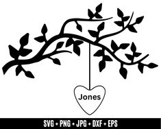 a tree with leaves and a heart hanging from it's branches that says jones