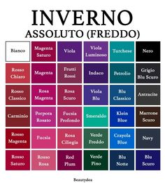 the color chart for inverno asolottoo freddo, which includes different