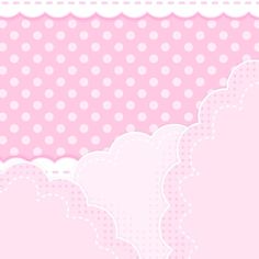 a pink background with clouds and polka dots