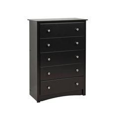 a black dresser with five drawers on it