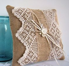 a pillow that is made out of burlap