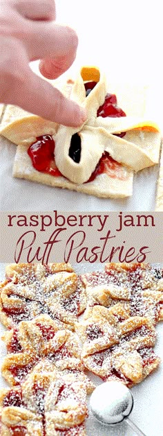 raspberry jam puff pastry pastries with powdered sugar