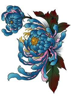 a flower with blue and pink flowers on it