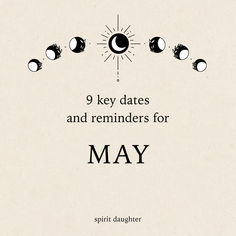 an image of the sun and moon with text that reads, 9 key dates and reminders for may