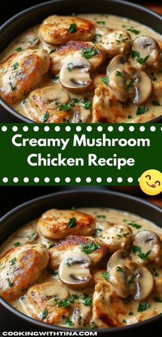 creamy mushroom chicken recipe in a skillet