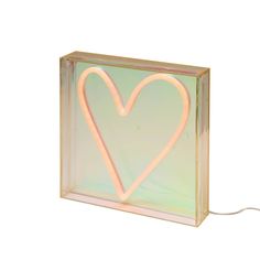 a light up box with a heart on the front and sides, in pastel colors