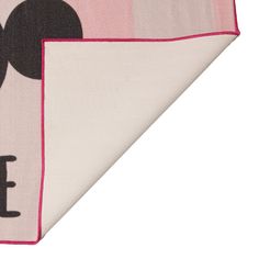 a pink and black mickey mouse blanket with the word love on it's side