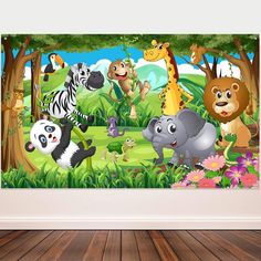 an animal scene with many different animals in the jungle