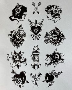 tattoos are shown in black and white on a piece of paper