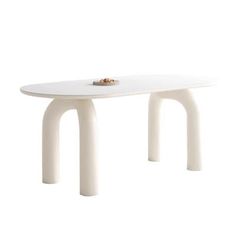 a white table with two legs and a gold ring on the top, against a white background