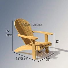 a wooden chair is shown with measurements for the seat and back side, as well as height