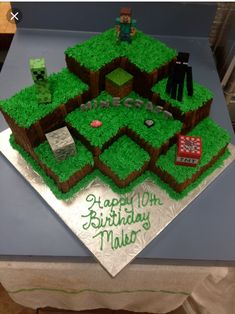 a birthday cake made to look like a mineo field with lots of green grass