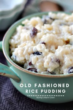 Old Fashioned Rice Pudding in green serving bowl. Rice Pudding With Raisins, Best Rice Pudding Recipe, Rice Pudding Recipe Easy, Pudding Rice, Easy Rice Pudding, Old Fashioned Rice Pudding, Baked Rice Pudding, Rice Pudding Recipes, Creamy Rice Pudding