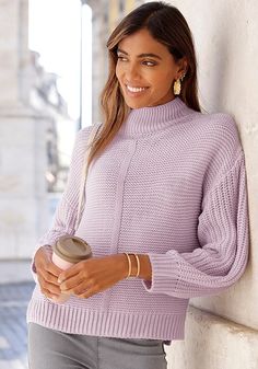 Get ready for cooler days in this lovely soft knit sweater. Oversized Knit Sweater, Oversize Knit, Oversized Knitted Sweaters, Womens Turtleneck, Womens Crewneck, Women's Sweaters, Women's Wear, Knitted Pullover Sweaters, Cozy Knits