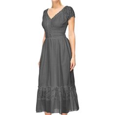 Step into a world of timeless elegance with the Anna-Kaci Women's Boho Inspired Lace Cap Sleeve Maxi Dress. This enchanting gray dress is perfect for a variety of occasions, from casual outings to more formal gatherings.

- **Size**: X-Large
- **Color**: Gray
- **Material**: Lightweight woven fabric
- **Gender**: Female
- **Age Group**: Adult
- **Features**: Lace cap sleeves, lace trim, ruffle flared hem, smocked waist, floral lace accents

Crafted to offer both style and comfort, this dress boa Flowy Short Sleeve Maxi Dress With Lace Trim, Summer Maternity Dress With Lace Trim, Bohemian Floor-length Maxi Dress With Lace Trim, Maternity Maxi Dress With Lace Trim, Fitted Bohemian Prairie Dress, Midi Length, Boho Lace Maxi Dress, Grey Maxi Dress, Lace Caps, Sequin Maxi Dress