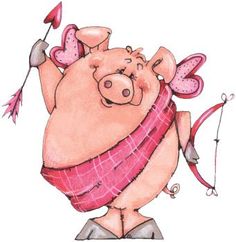 a drawing of a pig holding a bow and arrow in its hand with the words cupid on it