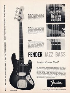 an advertisement for fender jazz bass guitar, with pictures of the neck and head parts