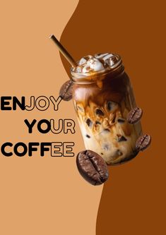 there is a coffee drink with whipped cream and chocolate chips in it that says enjoy your coffee