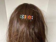 "Barrette,  peyote beaded Barrette, Beaded hair comb, hair clip, peyote hair clip, peyote pattern  barrette. 80mm barrette. For thick or thin hair. The barrette measures 21/4x11/2\" wide.  Beautiful for any occasion. Made with delica beaded with my pattern. My inspiration for making these are the beach. Pin up your hair in style half up half down, bun, twist, ponytail, side part, braided.  Ooak one of a kind beaded hair comb. #9,515" Ponytail Side Part, Bun Twist, Comb Hair Clip, Beaded Hair Combs, Crystal Hair Clip, Hair Comb Clips, Twist Ponytail, Crystal Hair Clips, Beaded Hair