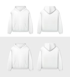 three different views of a white hoodie