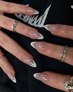 Nails 2024 Trends Prom, Unique Almond Nails, Acrylic Nails Almond Shape, Shape Nails, Milky Nails, Formal Nails, Post Grad, Almond Shape Nails