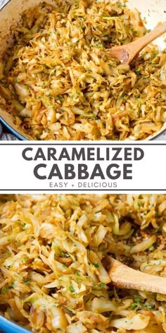 Caramelized cabbage and onions in a large blue braiser pan. Shredded Cabbage Recipes, Cabbage And Onions, Cabbage Side Dish, Cabbage Recipes Healthy, Cabbage Casserole Recipes, Sauteed Cabbage, Roasted Cabbage, Cabbage Casserole, Easy Healthy Dinner