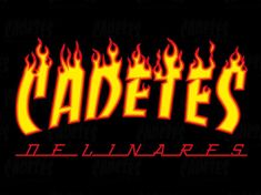 the logo for cadette's de linares, which has flames on it