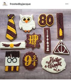 harry potter themed cookies are arranged on a table