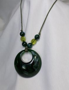 Green Acrylic Round Pendant Boho Tribal Fashion Necklace on Fabric Cord Necklace Earthy Necklace Aesthetic, Adjustable Jewelry With Large Round Beads Pendant, Green Bohemian Jewelry With Large Pendant, Bohemian Green Jewelry With Large Pendant, Green Beaded Jewelry As Fashion Accessory, Elegant Green Festival Necklace, Adjustable Necklace With Large Beads And Round Pendant, Adjustable Green Necklace, Handmade Green Jewelry Fashion Accessory